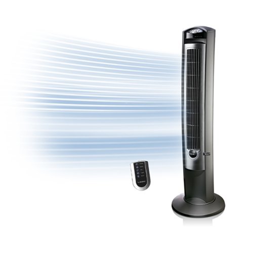 Lasko - Wind Curve 42 in. Oscillating 3-Speed Tower Fan with Timer, Nighttime Setting and Remote Control - Gray/Silver-Front_Standard 