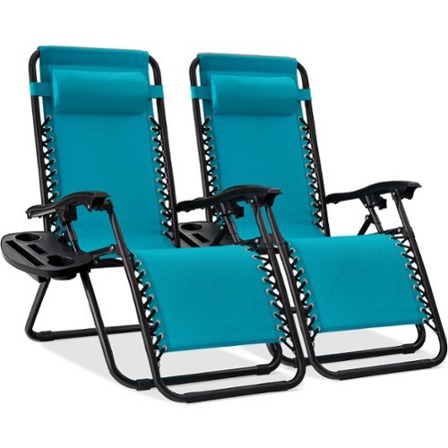 Best Choice Products - Set of 2 Zero Gravity Lounge Chair Recliners for Patio, Pool w/ Cup Holder Tray - Peacock Blue-Front_Standard 