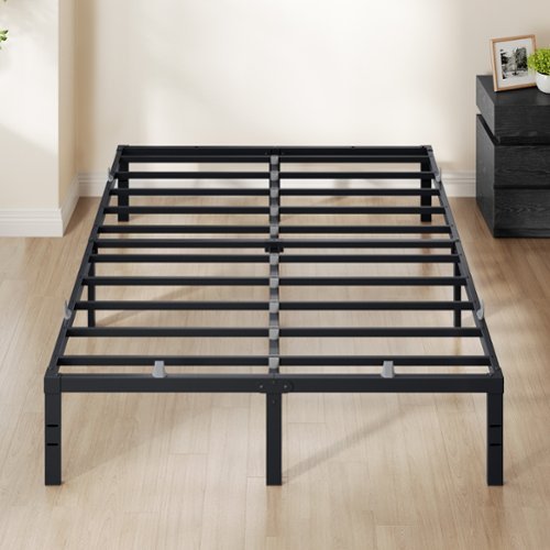 Songmics Home - Full Metal Bed Frame 14 Inches Tall, 1100 lb Weight Capacity, with Under-Bed Storage, Easy Setup,Heavy-Duty Platform Bed - Matte Black-Front_Standard 