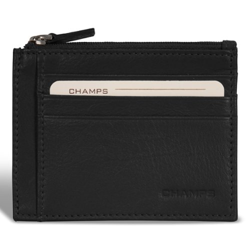 Champs - Onyx Leather Zip Card Case - Black-Front_Standard 
