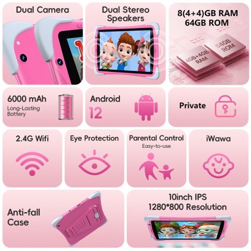 MEIZE Kids Tablet,10.1 Inch Android Toddler Tablet with Case, 8GB