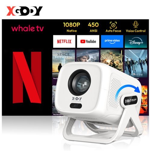 Xgody - N5 Portable Smart Projector Compatible with Netflix 1080P FHD 450ANSI WiFi 6 BT 5.4 Auto Focus Home Theater-Front_Standard 