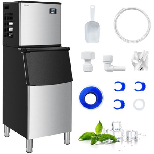 Costway Split Commercial Ice Maker 353LBS/24H Ice Machine w/ 198 LBS Storage Bin - Black + Silver