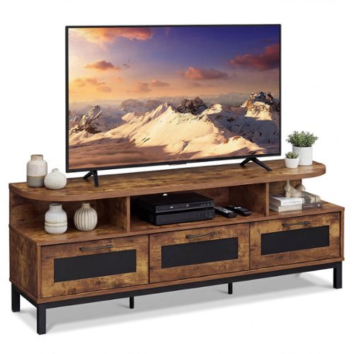 Costway - TV Stand for TVs up to 75" Entertainment Center with 3 Storage Drawers Open Shelves - Rustic Brown-Front_Standard 