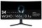 Alienware - AW3423DWF 34" QD-OLED Curved 165Hz .1-ms Ultrawide FreeSync Gaming Monitor with HDR (HDMI,USB) - Dark Side of the Moon-Front_Standard