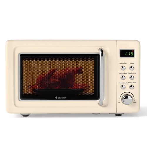 Costway - 0.7 Cu.ft Retro Countertop Microwave Oven 700W LED Display Glass Turntable - Off-White-Front_Standard 