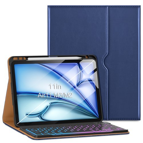 VIKESI - Keyboard Case for iPad Air 11-inch M3/M2 (2025/2024 Released) & iPad Air 5th/ 4th Generation 10.9-Inch,Leather Cover - Navy Blue-Front_Standard 