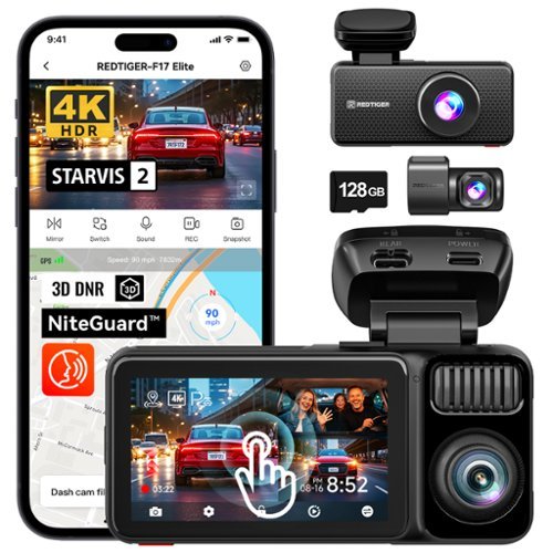 REDTIGER - RTF17ETL 4K 3 Channel Dash Cam, Triple STARVIS 2, Full-Color Night Vision, 2.5K Rear, AI ISP, 3D DNR - Black-Front_Standard 