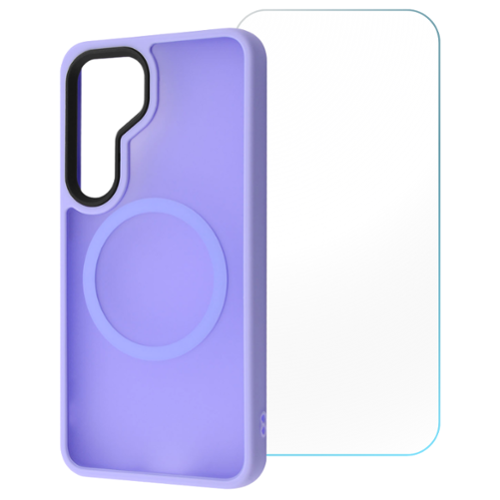 Entronix - Galaxy S25 Bundle - Magnetic Translucent Matte Case & Clear Screen Protector - Purple-Front_Standard 