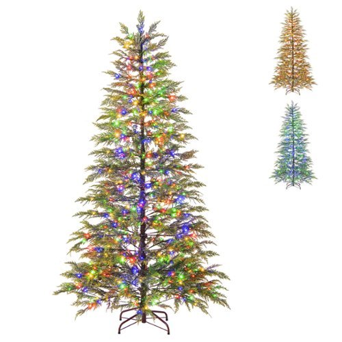 Costway - 6.5 FT Pre-Lit Artificial Christmas Tree with 578 Branch Tips 390 Lights 8 Modes - Green-Front_Standard 