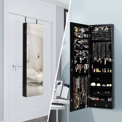 Costway Mirrored Jewelry Cabinet Jewelry Organizer w/2 LED Lights - Black
