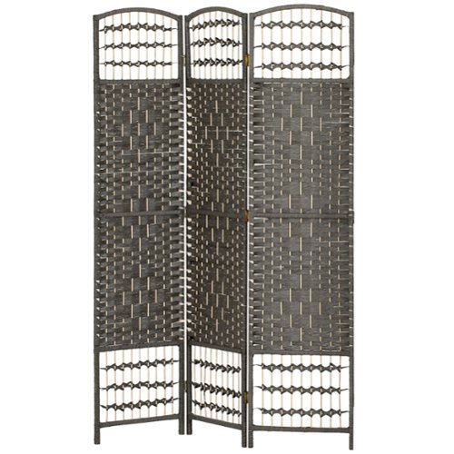 Homcom - 3 Panel Room Divider, Folding Privacy Screen, 5.6' Room Separator, Wave Fiber Freestanding Partition Wall Divider - Gray-Front_Standard 