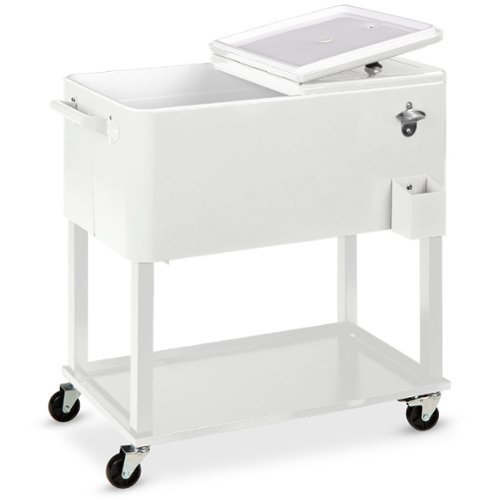 Best Choice Products - 80qt Steel Rolling Cooler Cart w/ Bottle Opener, Catch Tray, Drain Plug, Locking Wheels - White-Front_Standard 