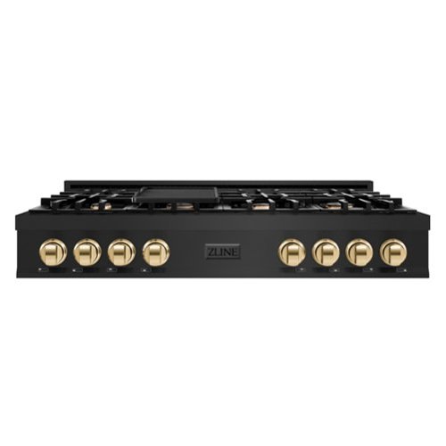ZLINE - Autograph 48 in. Slide-In Classic Rangetop w/ 8 Burners in Black Stainless Steel & Gold Accents - Black Stainless Steel