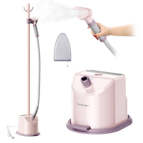Newbealer - 1500W Standing Garment Steamer, 45-Second Heat Up, 50-Min Steam,Foot Pedal,57.5oz Tank, Auto-Off - Pink-Front_Standard 