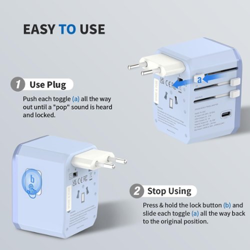 Epicka Universal Travel Adapter with 3 USB-C and 2 USB-A Ports Charger for USA EU UK AUS (TA-105C) - Blue GLOBAL SHIPPING