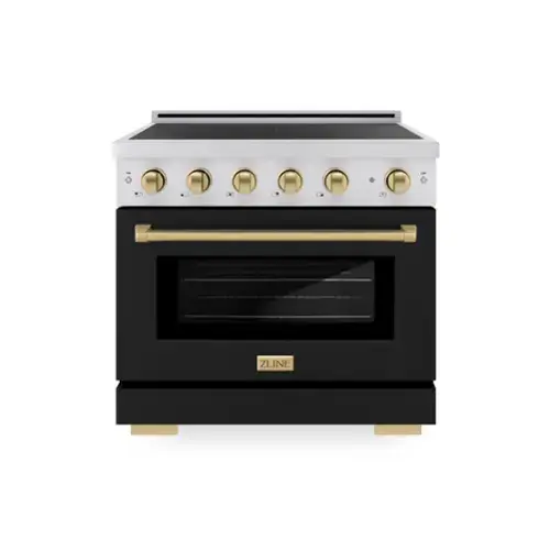 Front. ZLINE - Autograph 36 in. 5.2 cu. ft. Paramount Freestanding Induction Range with 5 Burners and Bronze Accents with Black Door - Matte Black.