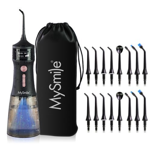  MySmile - LP221 Cordless UVC Water Flosser with Refill Jet Tips Bundle - Black