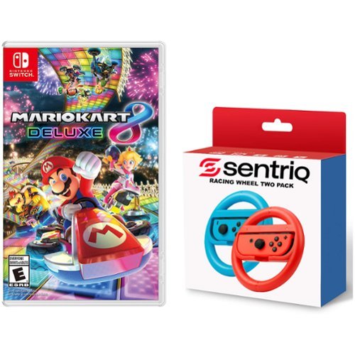 Mario Kart 8 Deluxe - Nintendo Switch with Sentriq Racing Wheel Two Pack Joy Con Attachments Bundle - Nintendo Switch, Nintendo Switch Lite, Nintendo Switch – OLED Model-Front_Standard 