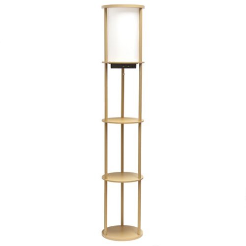 Simple Designs - Round Etagere Storage Floor Lamp with 2 USB, 1 Outlet - Tan