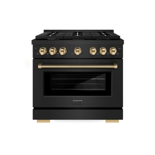 ZLINE - Autograph 36 in. 5.2 cu. ft. Freestanding Paramount Dual Fuel Range in Black Stainless Steel and Gold Helix Handle - Black Stainless Steel