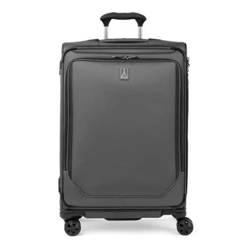 Front. Travelpro - Travelpro Crew Classic Lightweight Softside Expandable 25" Checked Spinner - Titanium Grey.