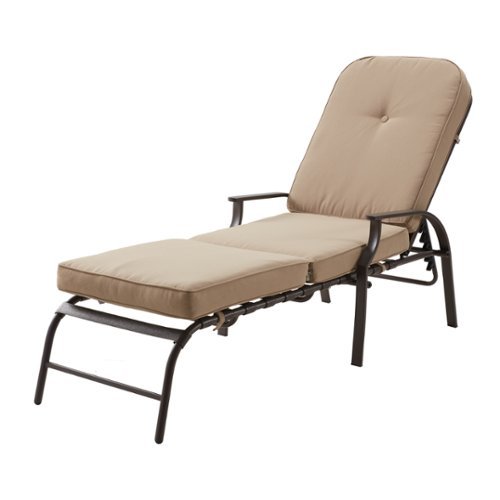 Mondawe - Adjustable Outdoor Chaise Lounge with Armrest and Cushion - Beige-Front_Standard 