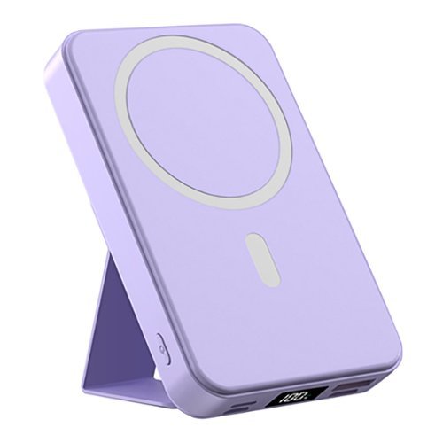 Alpha Digital - 10,000mAh Portable Magnetic Wireless Charge Power Bank with Phone Stand - Purple-Front_Standard 