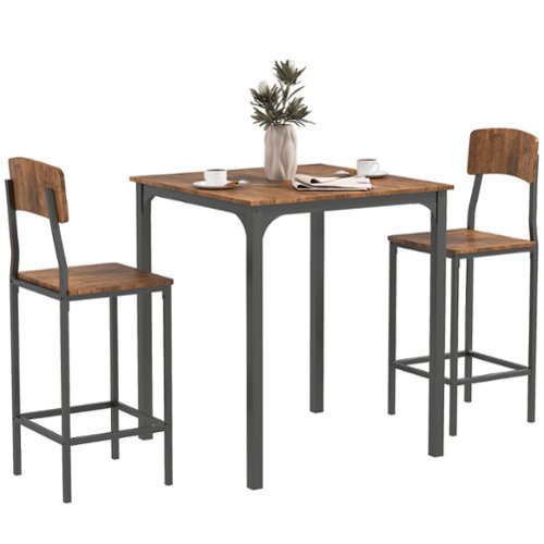 Homcom - Piece Pub Table and Chairs, Small Kitchen Table and Chairs, Square Dining Table with 2 Stools - Walnut and Black-Front_Standard 