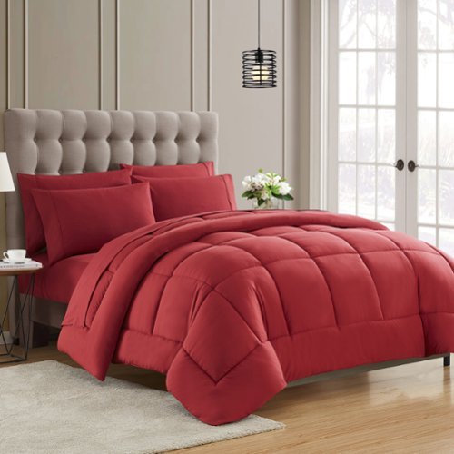 Sweet Home Collection - All Season Reversible Bed-in-A-Bag Solid Color Comforter & Sheet Set, Queen - Burgundy-Front_Standard 