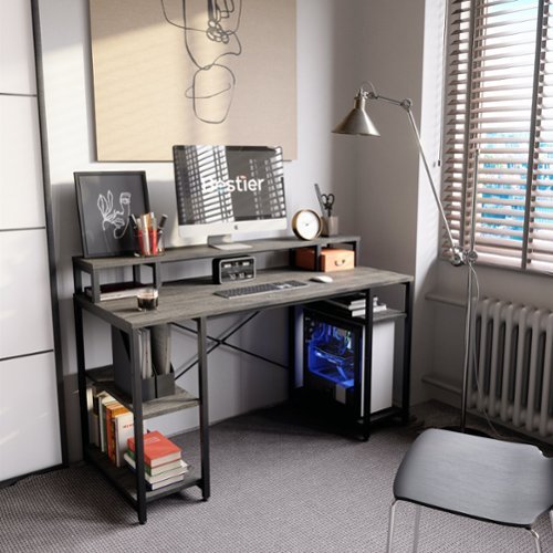 Bestier Gaming Monitor Shelf Desk with Storage -55" wide - Charcoal