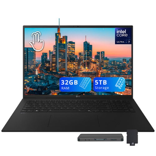 LG - gram 17" Touchscreen Laptop,Intel Ultra 7 258V,32GB LPDDR5X,4TB SSD+1TB Dock Set,Backlit Keyboard,Win 11 - Black-Front_Standard 