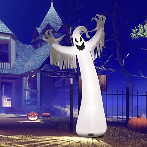Costway - Inflatable Halloween Blow Up Ghost Decoration w/ Built-in LED Light - White/Black