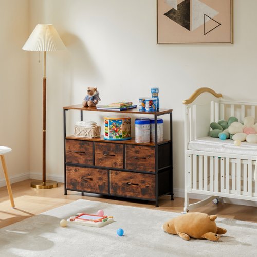 Bestier - 7 Drawer 12 in. Fabric Storage Tower Dresser Wooden Top Without mirror for Kid Room, Closet, Entryway, Nursery - Brown