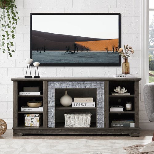Chateau Abodes - 58" Modern TV Stand Stone Entertainment Console with Open Storage for TV Up to 65" - Gray-Front_Standard 