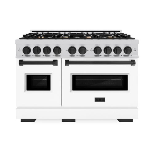 ZLINE - Autograph 48" Classic Gas Range with 8 Burners and Black Accents (CGRZ-WM-48-MB) - Satin Steel/White-Front_Standard 