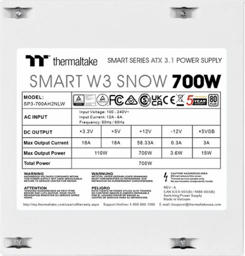 Thermaltake Smart W3 700W 80Plus Certified ATX v3.1 Spec Power Supply - Snow WHERE TO BUY
