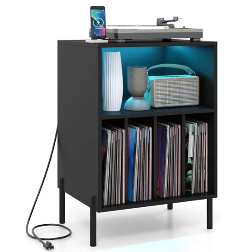  Costway - Record Player Stand Turntable Stand with Vinyl Storage Holder &amp; Shelf Table - Black