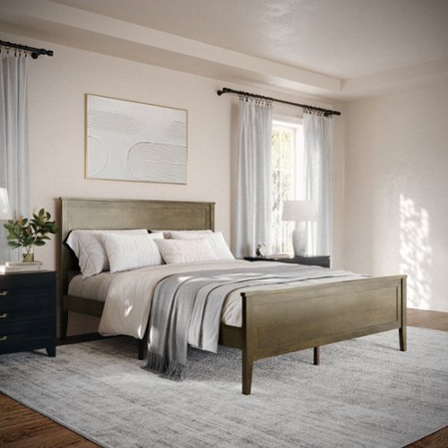 Martha Stewart - Corbin Wooden Queen Size Platform Bed with Headboard and Footboard in Brown Gray - Brown Gray