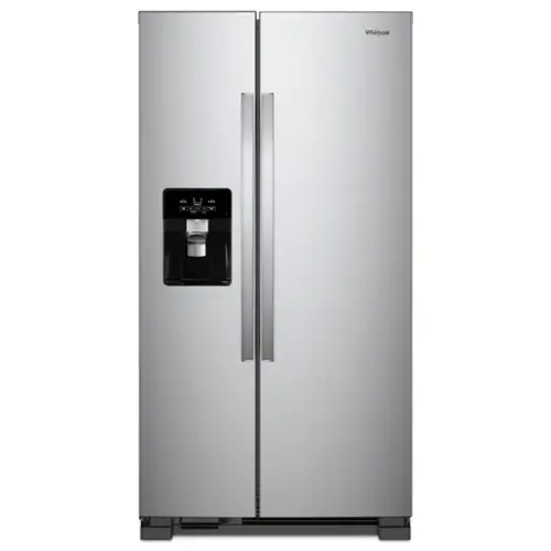 Front. Whirlpool - Whirlpool - 36-inch Wide Side-by-Side Refrigerator - 25 cu. ft. .- Monochromatic Stainless Steel - Monochromatic Stainless Steel.