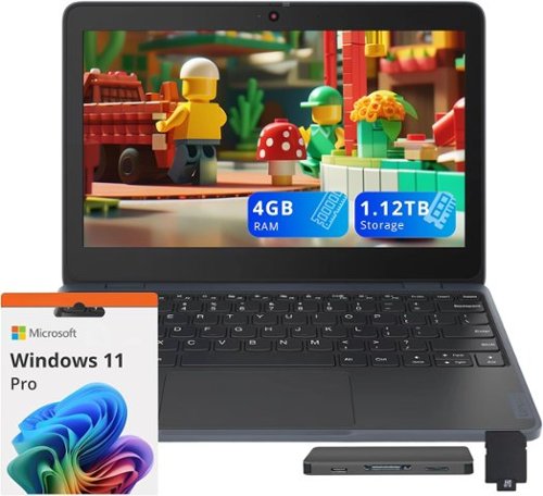 Lenovo - 100w Gen 4 11.6" HD Laptop,Intel N100,4GB LPDDR5,128GB SSD+1TB Dock Station,UHD Graphics,Win 11 Pro - Slate grey-Front_Standard 