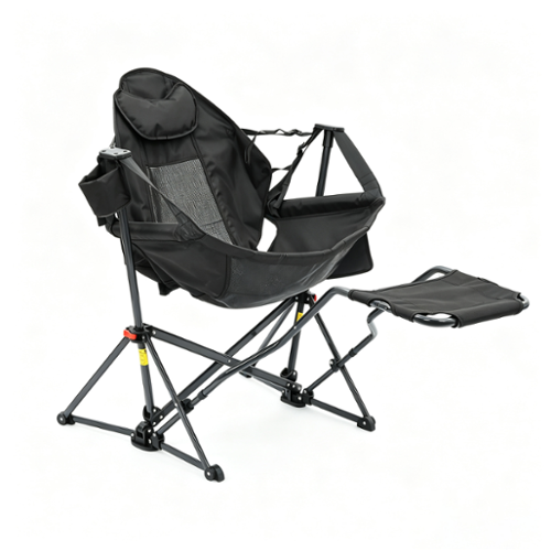 Ainfox - Hammock Camping Chair with Footrest & Carrying Bag Foldable Portable Rocking Chairs for Adults - Black-Front_Standard 