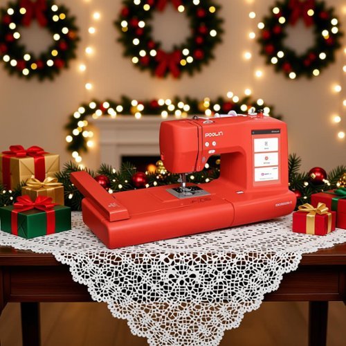 Poolin - EOC05RE(2in1) Computerized Sewing & Embroidery Machine 9.2x4" Area, 7" Touch Screen with Wifi - Red-Front_Standard 