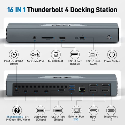 その他 MicroSolutionThunderbolt 4USB4 Full Dock Acer Thunderbolt 4 Dock, 16 in 1 Quad Monitor DisplayLink Docking