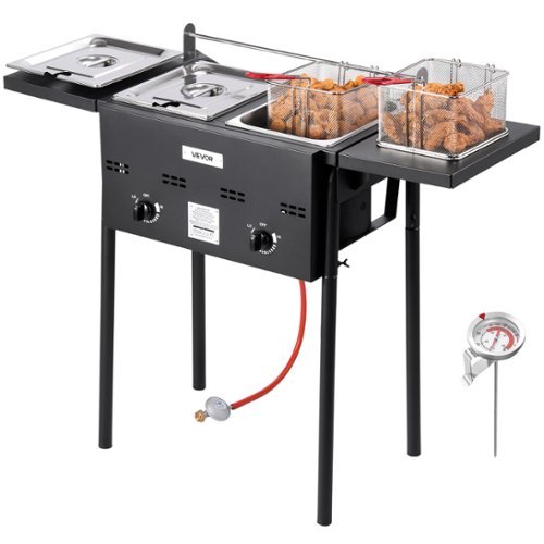VEVOR - Outdoor Propane Deep Fryer, Dual-Tank 8QTx2 Commercial Fryer, Stainless Steel Cooker with Foldable Platform, Dual Basket - Black-Front_Standard 