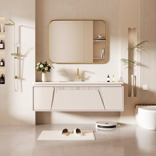 LOVMOR Tempered Glass Rounded Rectangle Framed Wall-Mounted Bathroom Vanity Mirror - 24 x 32 - Gold HOW TO BUY