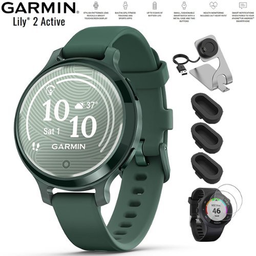 Garmin - Lily 2 Active Smartwatch Green with Green Band + Charging Dock Bundle - Jasper Green with Jasper Green Silicone Band - (2024)-Front_Standard 