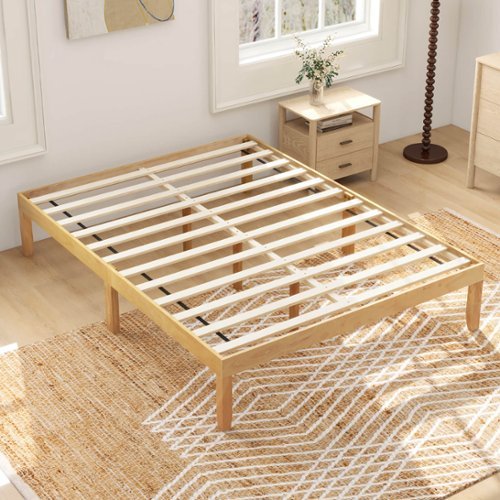 Costway Full Size Wooden Platform Bed Frame 14" with Rubber Wood Legs Under-bed Storage - Natural