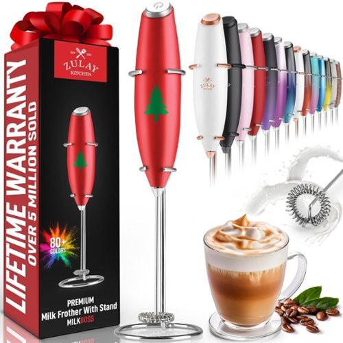 Zulay Kitchen - Powerful Milk Frother Handheld Foam Maker for Lattes by Milk Boss - Red-Front_Standard 