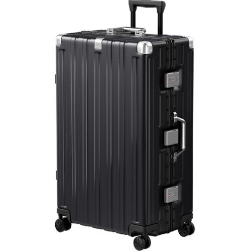 Brick Attic - 28 Inch Aluminum Frame Luggage Checked Suitcase with Spinner Wheels TSA Approved No Zipper Hard Shell Luggage - Black-Front_Standard 